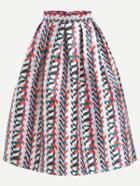 Romwe Multicolor Geometric Print Box Pleated Skirt