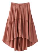 Romwe Pink Knee Length Elastic Waist High Low Skirt