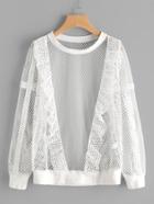Romwe Mesh Front Ruffle Detail Fishnet Crochet Sweatshirt