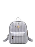 Romwe Studded Detail Vertical Striped Pu Backpack