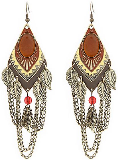 Romwe Retro Gold Leaves Chain Dangle Earrings