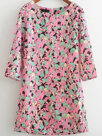 Romwe Round Neck Cartoon Print Dress
