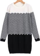 Romwe Colour-block Zigzag Knit Sweater