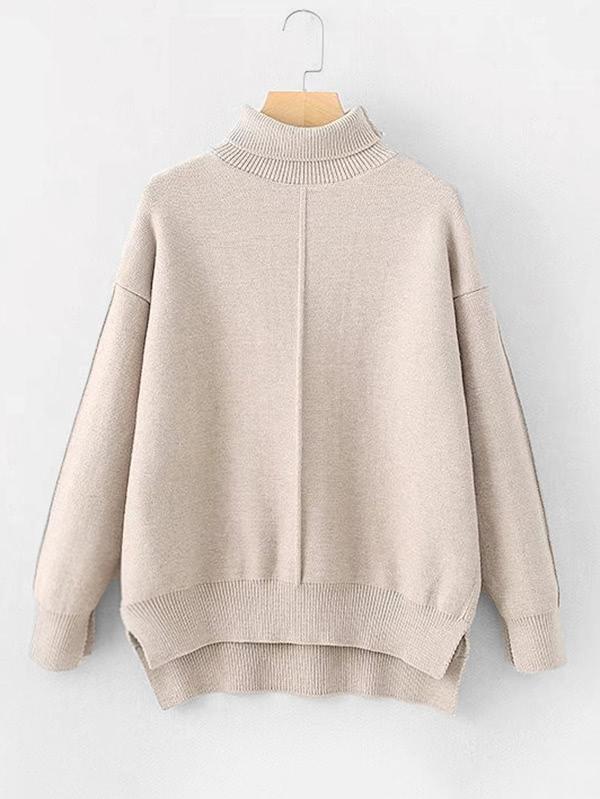 Romwe Step Hem Turtleneck Sweater