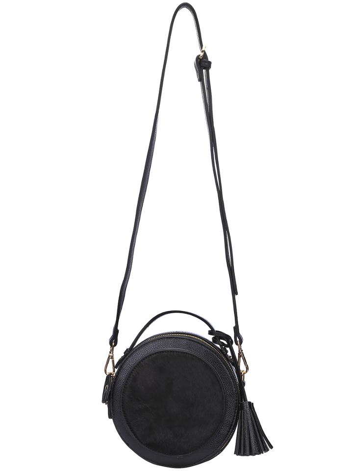 Romwe Black Tassel Pu Satchel Bag