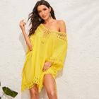 Romwe Solid Crochet Trim V Neck Cover Up