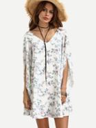 Romwe Multicolor Floral V Neck Split Sleeve Dress