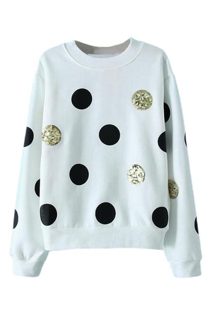 Romwe Dot Print White Sweatshirt