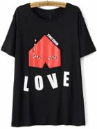Romwe With Bead Love Print T-shirt