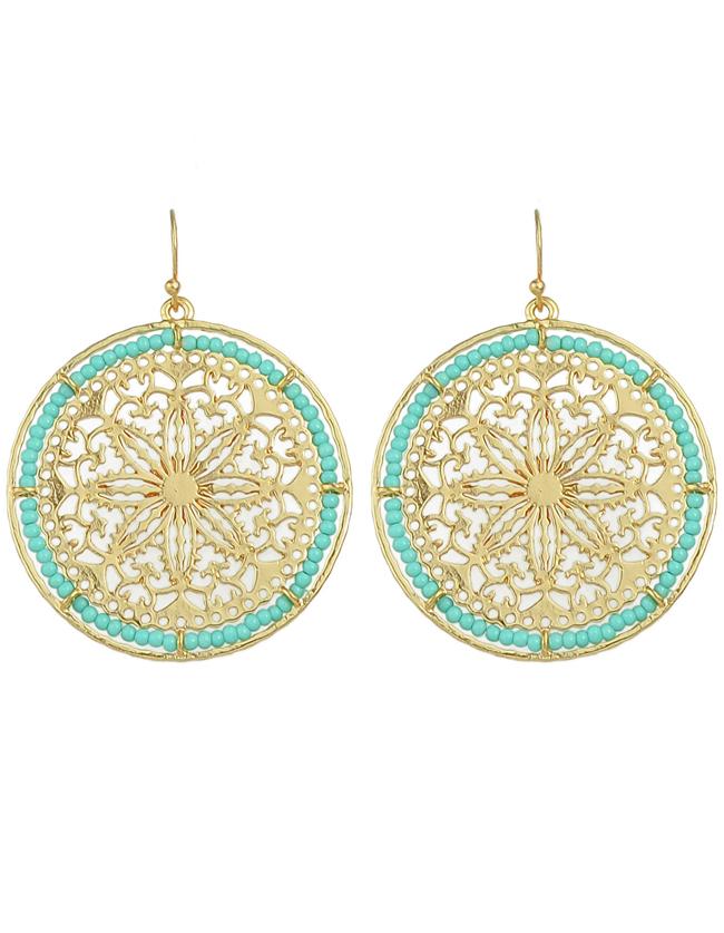 Romwe Blue Beads Big Round Earrings