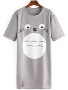 Romwe Totoro Print Roll Over Sleeve T-shirt Dress