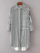 Romwe Dip Hem Striped Shirt Dress