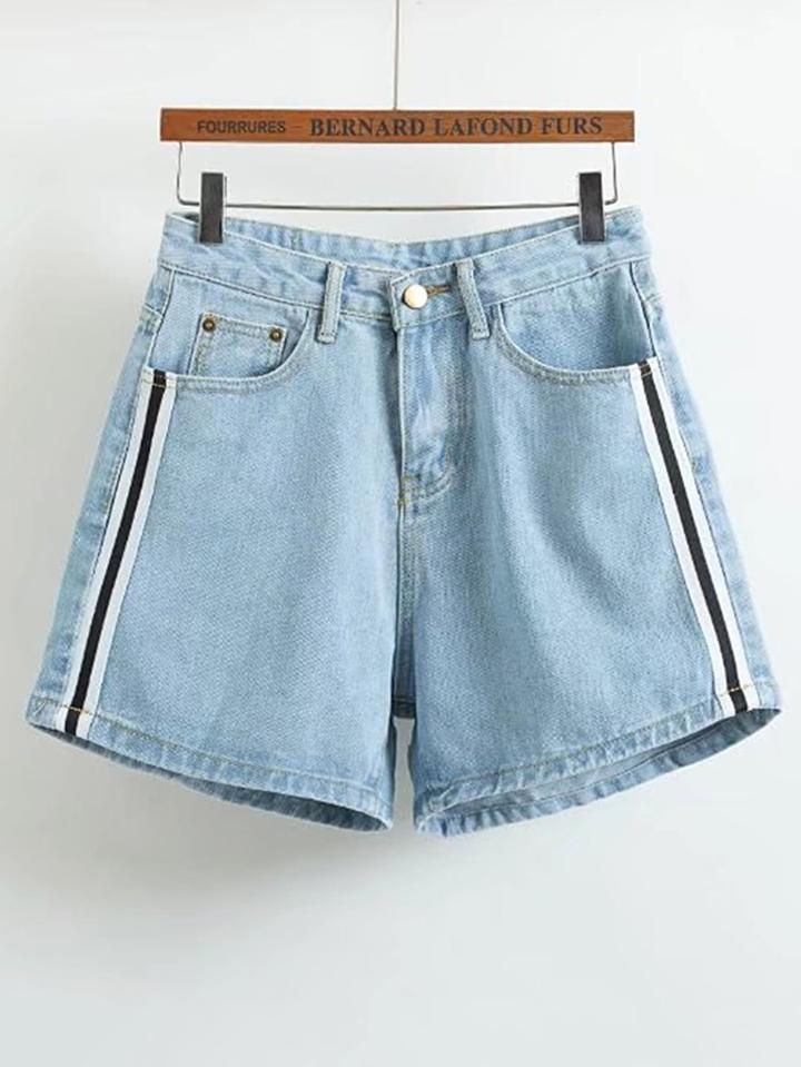 Romwe Tape Side Denim Shorts