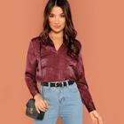 Romwe Flap Pocket Satin Top