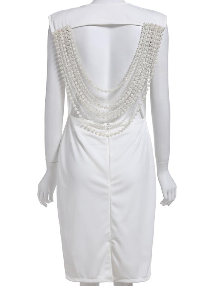 Romwe Open Back With Bead Slim Dress