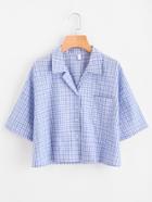 Romwe Revere Collar Checked Shirt With Chest Pocket