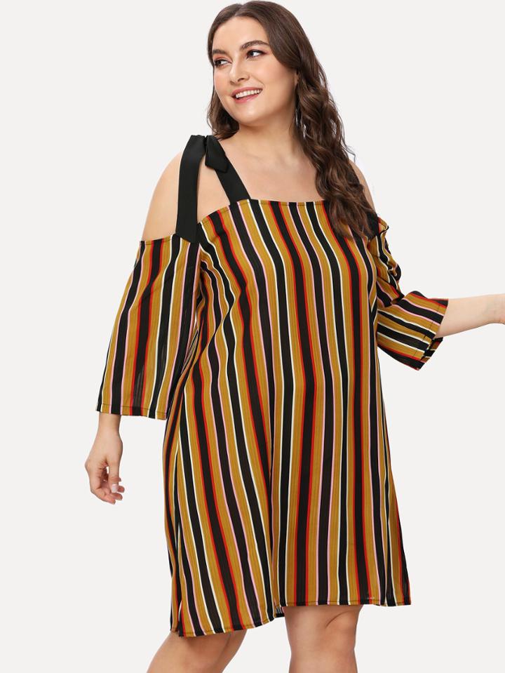 Romwe Striped Knot Detail Dress