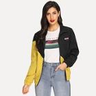 Romwe Letter Embroidered Drop Shoulder Jacket