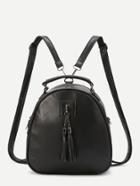 Romwe Black Faux Leather Tassel Embellished Mini Dome Backpack