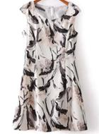 Romwe Cap Sleeve Ink Print Dress