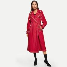 Romwe Contrast Stitch Raglan Sleeve Drawstring Waist Trench Coat