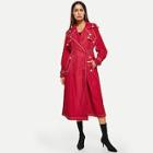 Romwe Contrast Stitch Raglan Sleeve Drawstring Waist Trench Coat
