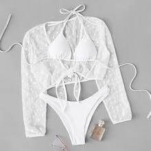 Romwe High Cut Bikini With Polka Dot Cover Up 3pack