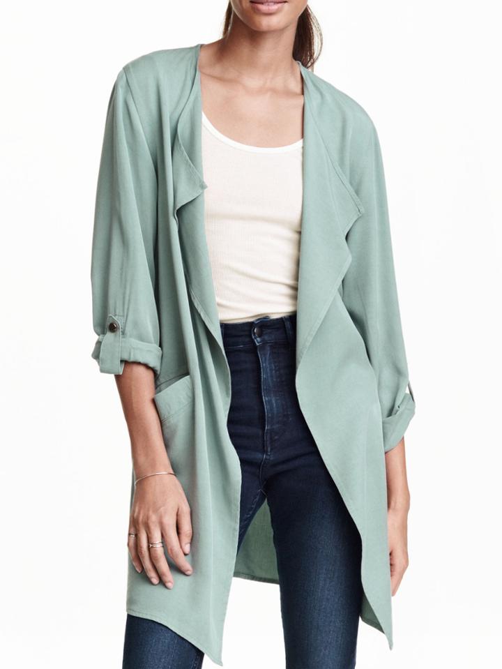 Romwe Waterfall Collar Pockets Green Coat
