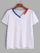 Romwe White Contrast Trim V Neck T-shirt