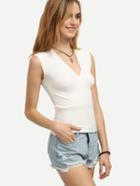 Romwe White Surplice Front Ribbed Tank Top
