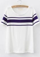 Romwe White Short Sleeve Striped Loose T-shirt