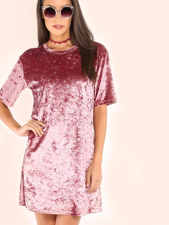 Romwe Crushed Velvet T-shirt Dress
