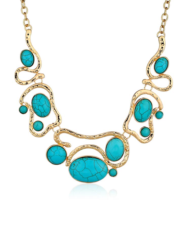 Romwe Asymmetrical Turquoise Stone Necklace
