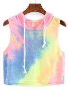 Romwe Rainbow Ombre Hooded Crop Top