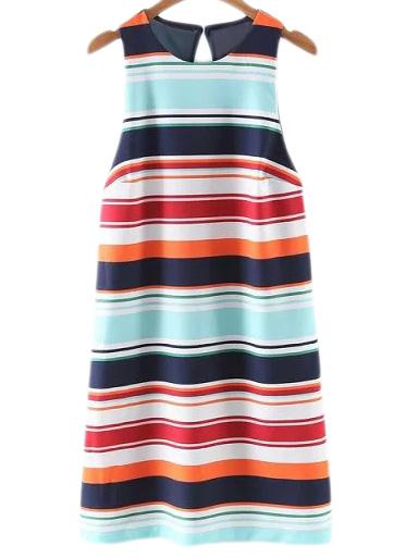 Romwe Multicolor Sleeveless Zipper Cut Out Backless Stripe Dress