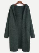 Romwe Dark Green Open Front Hooded Sweater Coat