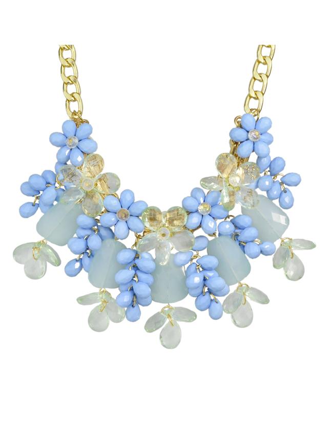 Romwe Blue Beautiful Resin Chunky Statement Flower Necklace