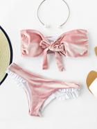 Romwe Frill Trim Velvet Bandeau Bikini Set