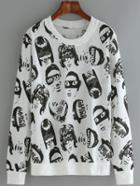 Romwe Round Neck Capita Print White Sweatshirt