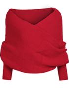 Romwe Off-shoulder Crop Knit Red Sweater