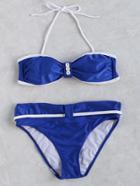 Romwe Blue Contrast Trim Halter Bikini Set