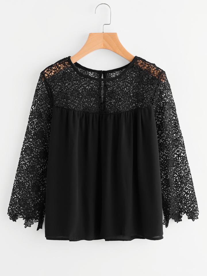 Romwe Hollow Out Crochet Paneled Blouse
