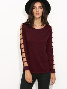 Romwe Ladder Cut Out Sleeve T-shirt