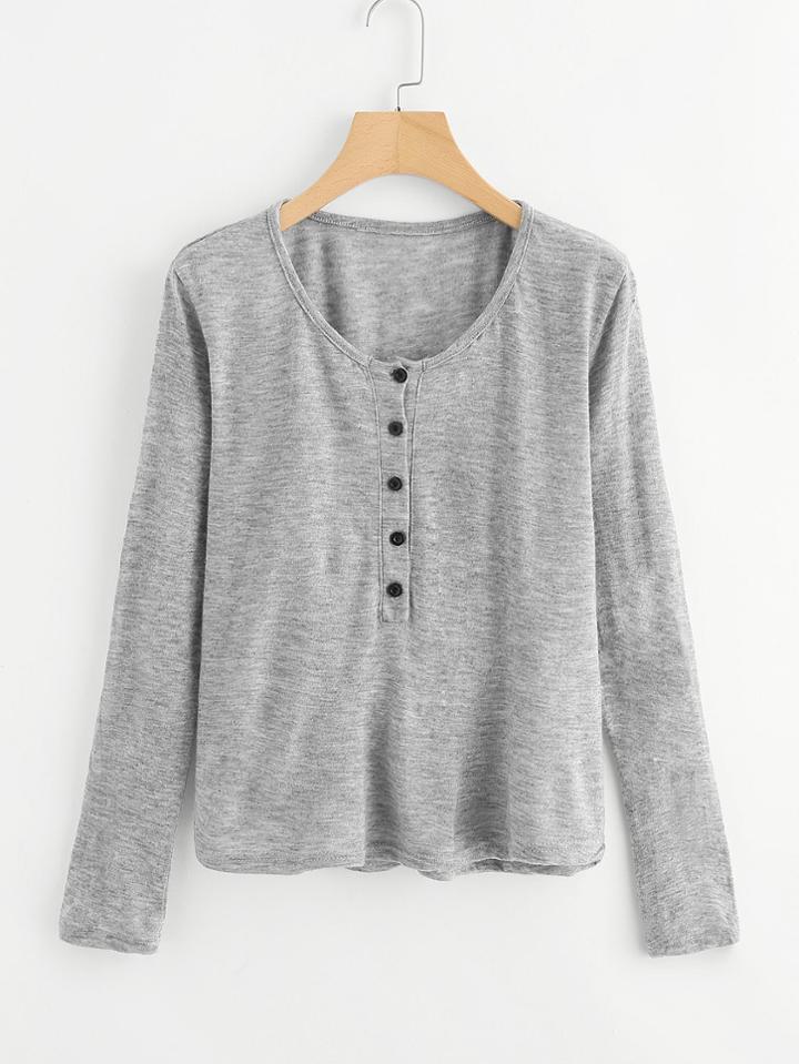 Romwe Single Breasted Scoop Neck Tee