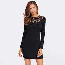 Romwe Guipure Lace Yoke Buttoned Keyhole Dress