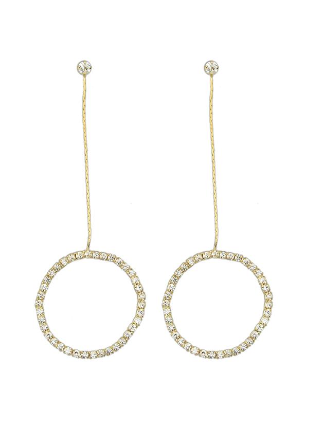 Romwe Gold Color Elegant Rhinestone Circle Shape Pendant Earrings