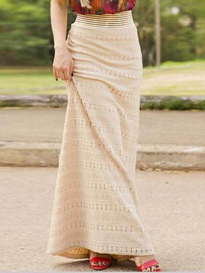 Romwe Beige Lace Embroidered Maxi Skirt