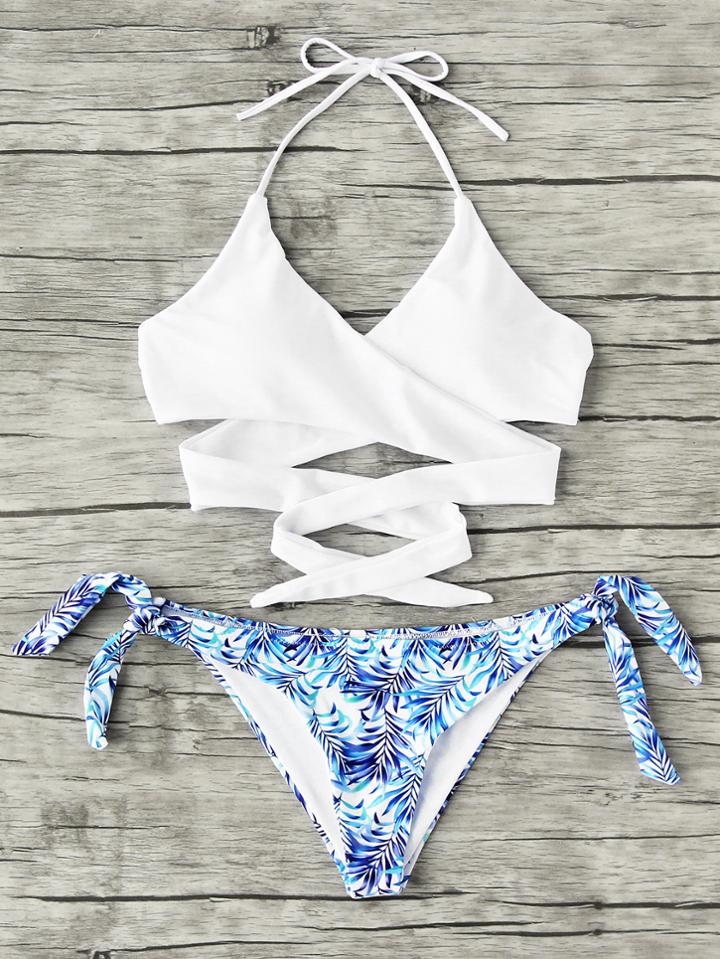 Romwe Jungle Print Mix & Match Wrap Bikini Set
