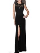 Romwe Lace Insert High Slit Maxi Dress - Black