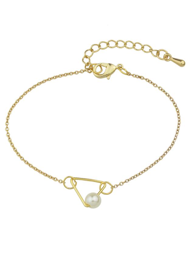 Romwe New Gold Design Pearl Chain Link Bracelets